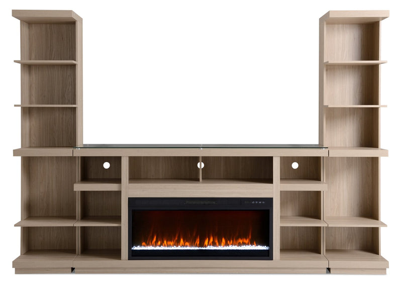 Meuble audio-vidéo Axel 3 pièces de 74 po avec foyer électrique et rangement pour téléviseurs jusqu’à 85 po - taupe