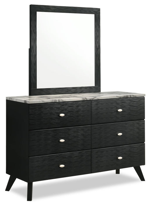 Commode moderne du milieu du 20e siècle Atlas de 60,2 po (L) x 36,8 po (H) à 6 tiroirs pour la chambre à coucher - noire