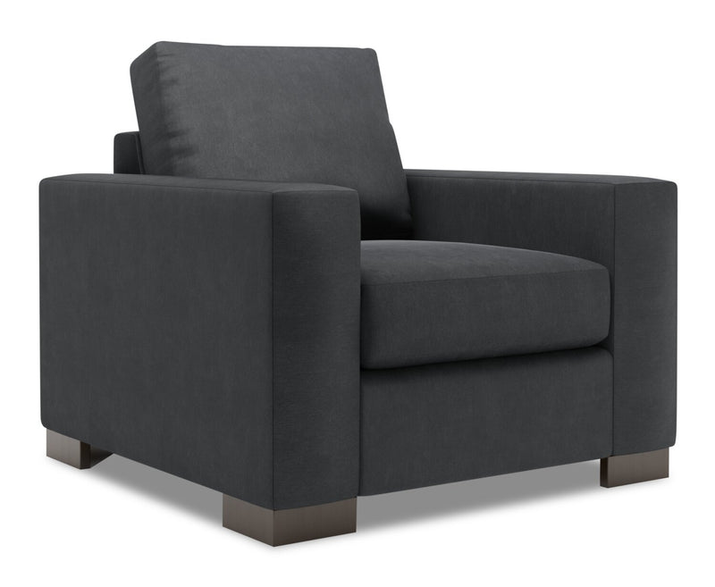 Fauteuil Track de Sofa Lab personnalisable de 38 po fabriqué au Canada en tissu d’apparence lin avec accoudoirs rectilignes - gris Pax Pepper