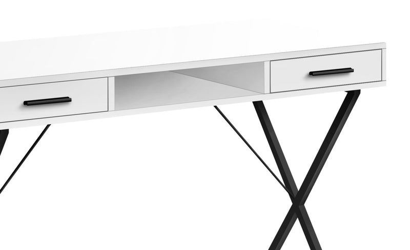 Bureau Rowan de 42 po à 2 tiroirs et compartiment ouvert - blanc