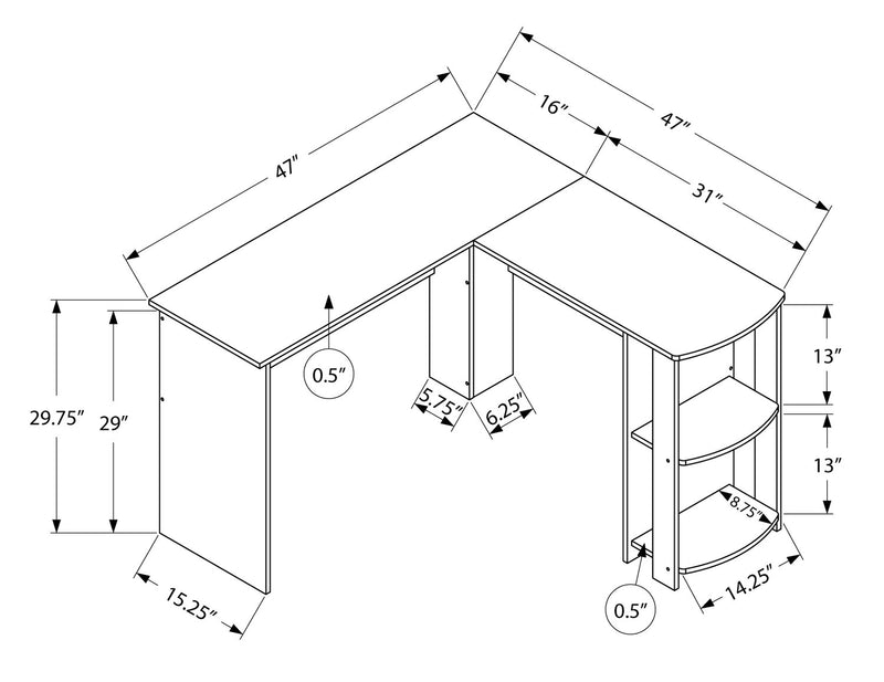 Bureau en forme de L Eason de 47 po avec tablette - blanc