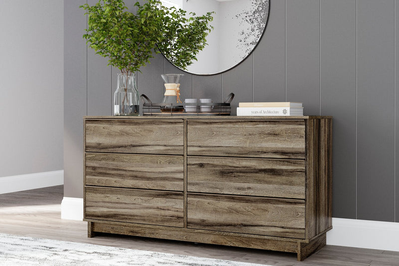 Commode Arik de 59 po (L) x 30,8 po (H) à 6 tiroirs pour la chambre à coucher - brune