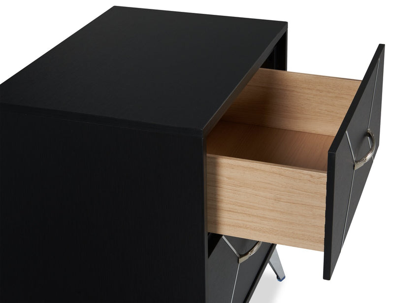 Table de nuit moderne Beau de 21,7 po (L) x 24,6 po (H) à 2 tiroirs - noire et argentée