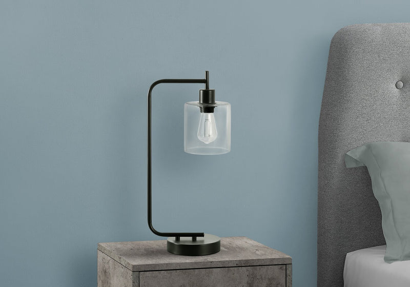 Lampe de table de 20 po en métal noir avec recharge USB