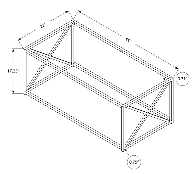 Table à café moderne Coral de 44 po avec dessus en verre - chromée avec base en métal