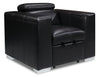 Fauteuil Drake de 41,5 po en tissu d’apparence cuir avec pouf rétractable et appuie-têtes relevables - noir