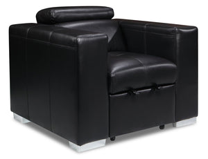 Fauteuil Drake de 41,5 po en tissu d’apparence cuir avec pouf rétractable et appuie-têtes relevables - noir