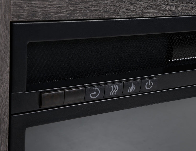 Meuble pour téléviseur moderne Antoni de 62 po avec foyer électrique, rangement et système de gestion des câbles pour téléviseurs jusqu’à 70 po - gris