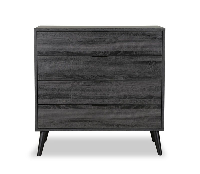 Commode verticale moderne du milieu du 20e siècle Nash de 35,4 po (L) x 35,5 po (H) à 4 tiroirs pour la chambre à coucher - gris foncé