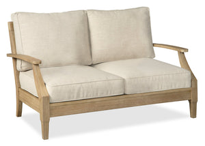 Causeuse Juno pour la terrasse à l’extérieur - eucalyptus et tissu Nuvella, résistante aux rayons UV et aux intempéries - naturelle et beige