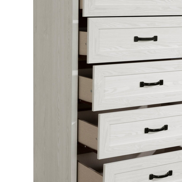 Commode verticale Dove de 30,5 po (L) x 49 po (H) à 5 tiroirs pour la chambre à coucher, fabriquée au Canada - blanche