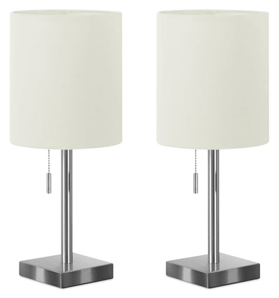 17" Nickle Metal 2-Piece Set, with Two Table Lamps and USB Charging|Ensemble 2 lampes de table de 17 po en métal nickel avec recharge USB