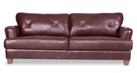  Sofa Vita de Château d’Ax de 87 po en cuir 100 % véritable avec coutures à motif de diamant et pattes en bois - brun