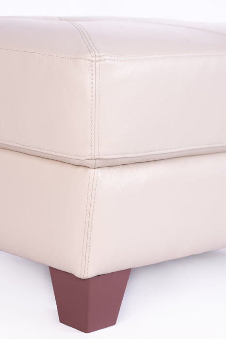 Pouf Vita de Château d’Ax de 31 po en cuir 100 % véritable avec coutures à motif de diamant et pattes en bois - blanc fumée
