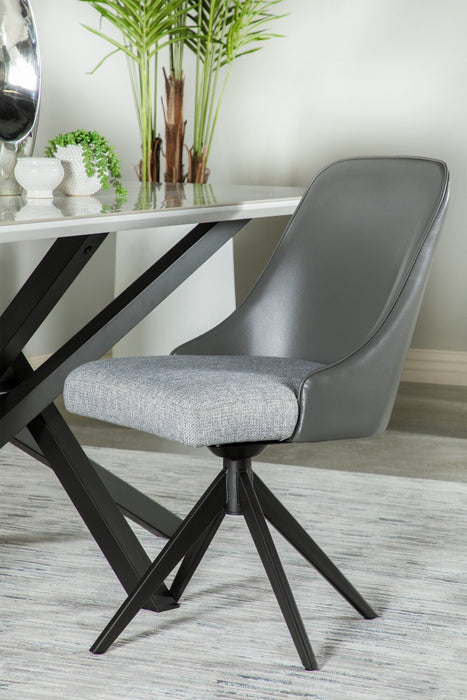 Ensemble de salle à manger Bari 5 pièces en métal avec table de 63 po (L) avec dessus en céramique d’apparence marbre et 4 chaises pivotantes grises