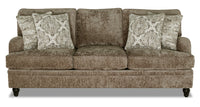  Sofa Bellmont de 89 po fabriqué au Canada en tissu de chenille avec coussins réversibles et pattes en bois - brun caramel
