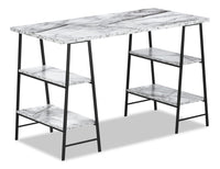 Bureau Jonnie de 47,25 po avec pattes de type chevalet - apparence marbre blanc