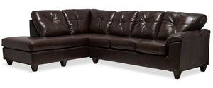 Sofa sectionnel de gauche Addison 2 pièces fabriqué au Canada en similicuir avec coussins de siège amovibles - brun