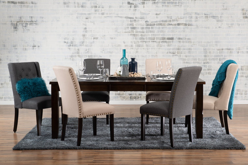 Chaise de salle à manger York à oreilles en tissu d’apparence lin avec capitonnage - taupe