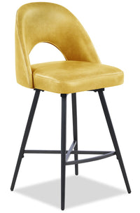  Tabouret Bay de Kort & Co. de hauteur comptoir en tissu de cuir végétalien et en métal avec siège pivotant - moutarde