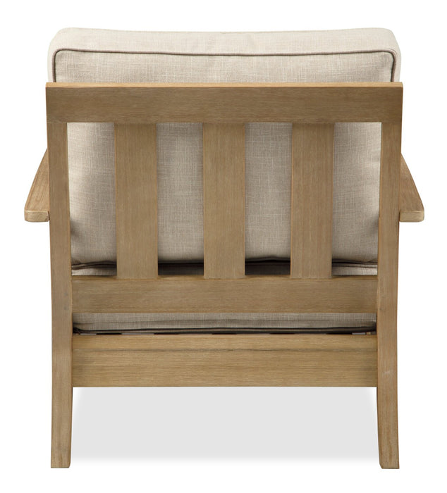 Fauteuil Juno pour la terrasse à l’extérieur - eucalyptus et tissu Nuvella, résistante aux rayons UV et aux intempéries - naturelle et beige