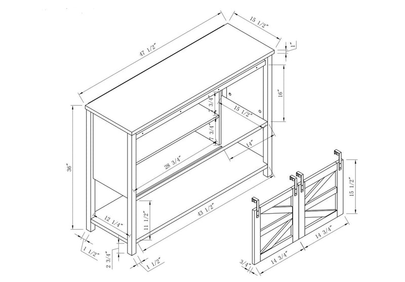 Armoire décorative Corbin de 47,25 po avec portes de grange coulissantes - chêne blanc