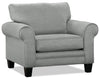 Fauteuil Tula de 42 po fabriqué au Canada en tissu avec accoudoirs enroulés - gris brume