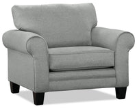  Fauteuil Tula de 42 po fabriqué au Canada en tissu avec accoudoirs enroulés - gris brume