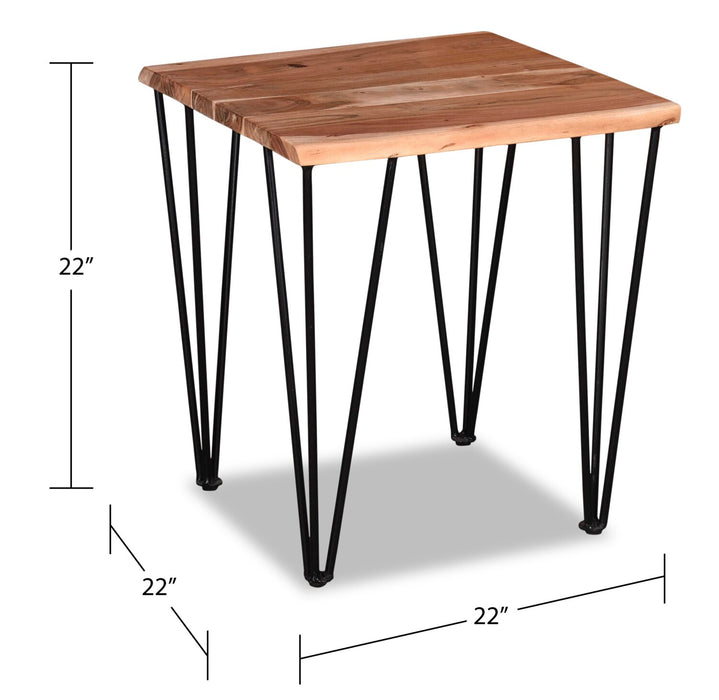 Table de bout rustique Kaleb de 22 po - brune et noire avec pattes en métal