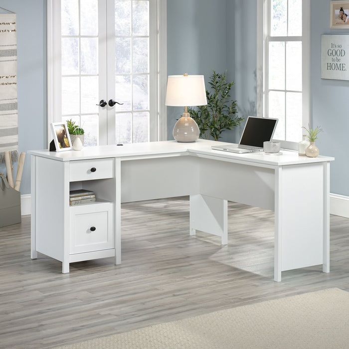 Bureau en forme de L Cayla de 59,06 po avec tiroir classeur - blanc doux