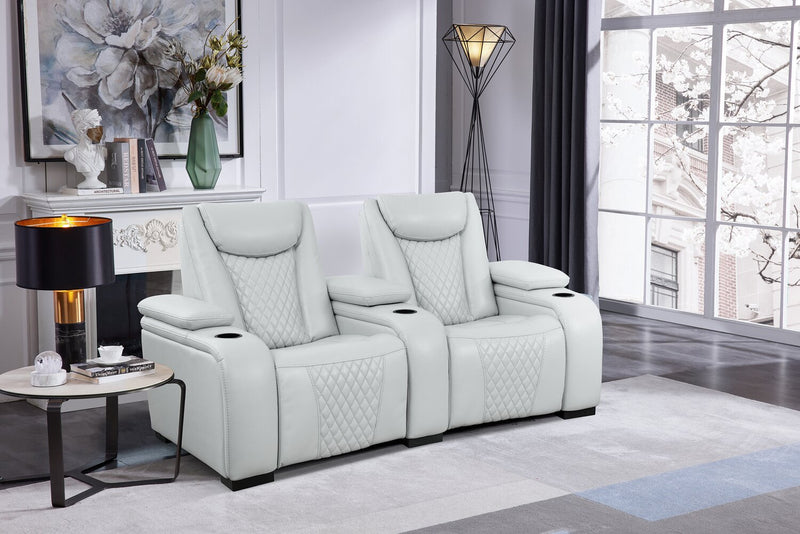Sièges à inclinaison électrique de cinéma maison Cinema de 79,6 po en tissu d’apparence cuir avec 2 sièges - gris brume cosmique