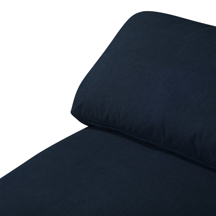 Fauteuil modulaire en coin Eclipse de 43 po en tissu d’apparence lin avec coussins réversibles en duvet et plumes - bleu marine