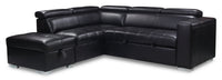  Sofa-lit sectionnel de gauche Drake 3 pièces en tissu d’apparence cuir avec pouf de rangement - noir