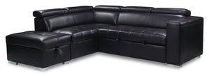 Sofa-lit sectionnel de gauche Drake 3 pièces en tissu d'apparence cuir - noir