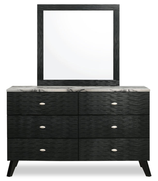 Commode moderne du milieu du 20e siècle Atlas de 60,2 po (L) x 36,8 po (H) à 6 tiroirs pour la chambre à coucher - noire