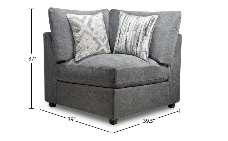 Fauteuil modulaire en coin Evolve de Scott Living de 39,5 po en tissu d’apparence lin avec coussins en duvet et plumes - gris anthracite