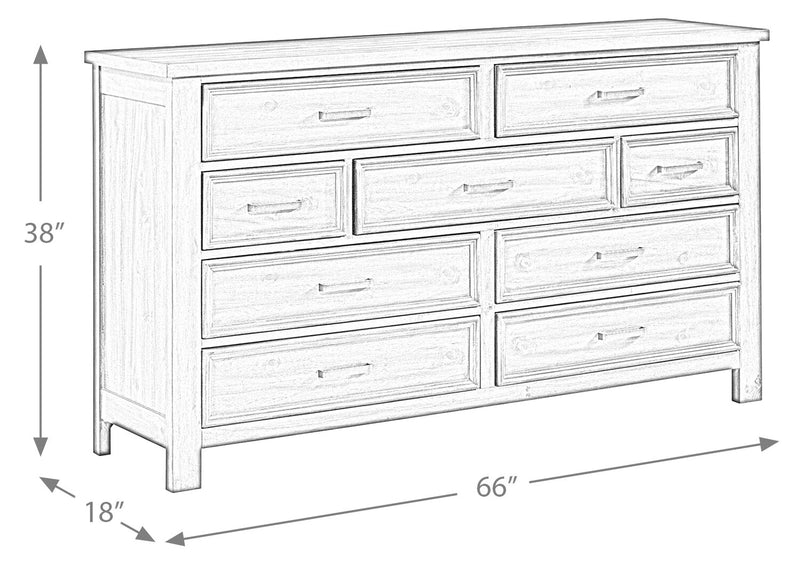 Commode Levi de 67 po (L) x 38 po (H) à 7 tiroirs en bois pour la chambre à coucher - gris bois de grève