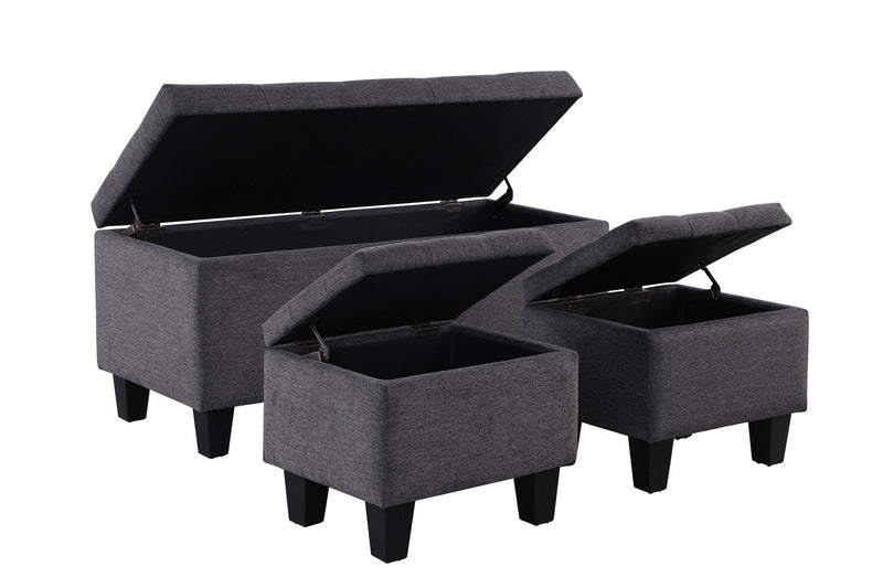 Ensemble 3 poufs de rangement Kai de 19,5 po - apparence lin gris