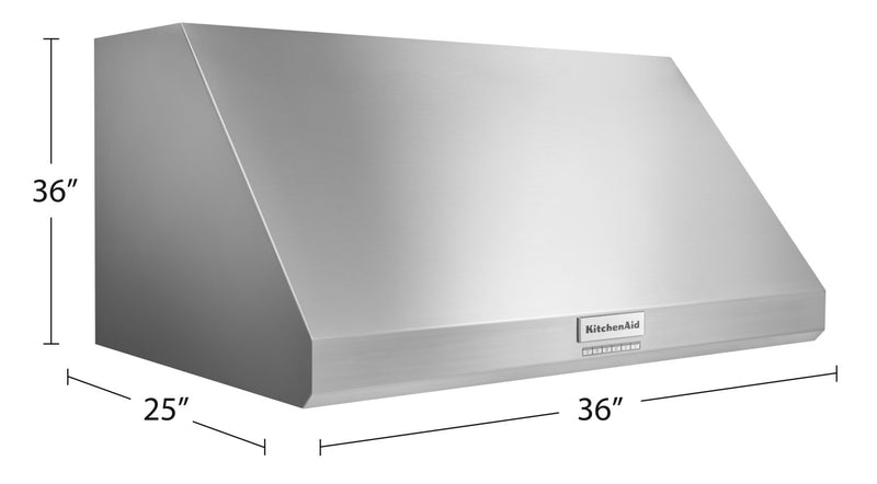 Hotte de cuisinière murale à pavillon KitchenAid de 36 po de style commercial - KVWC906KSS