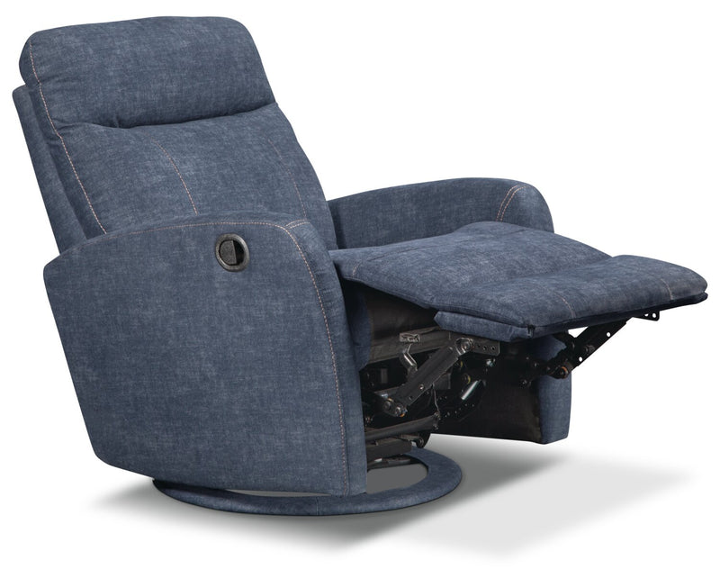 Fauteuil pivotant, coulissant et inclinable Jeffry de 30,3 po en tissu de velours - bleu indigo