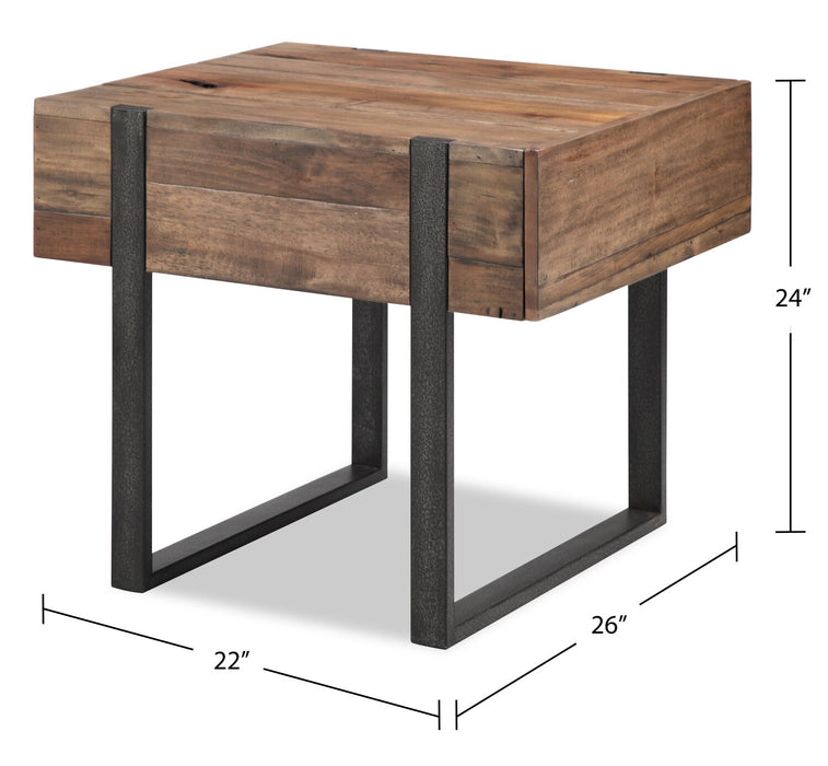 Table de fauteuil rustique Manchester de 22 po avec rangement - bois brun avec base en fer