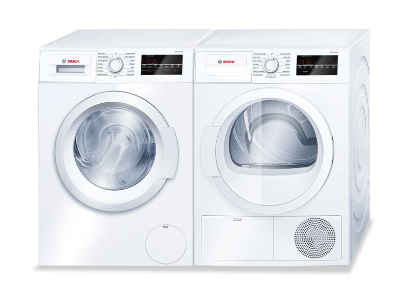 Laveuse à chargement frontal 2,2 pi³ et sécheuse par condensation de 4 pi³ de série 300 de Bosch 