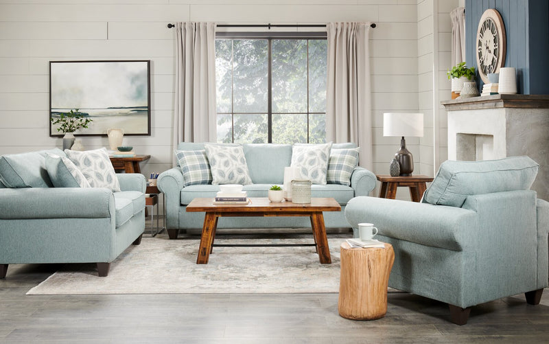 Sofa Scarlett de 87 po fabriqué au Canada en tissu de chenille avec accoudoirs enroulés et coussins décoratifs - bleu marine