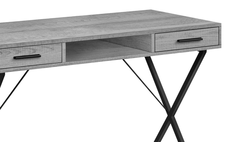 Bureau Rowan de 42 po à 2 tiroirs et compartiment ouvert - gris