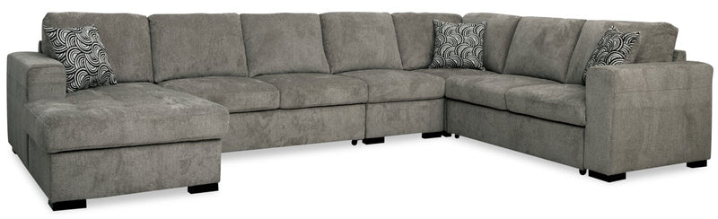 Izzy 5-Piece Chenille Sleeper Sectional with Left-Facing Storage Chaise - Pewter