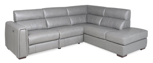 Sofa sectionnel de droite à inclinaison électrique Portia 3 pièces cuir véritable - gris