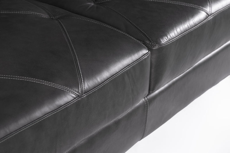 Causeuse Vita de Château d’Ax de 70 po en cuir 100 % véritable avec coutures à motif de diamant et pattes en bois - gris anthracite