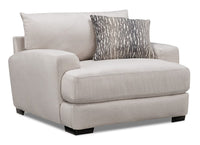  Fauteuil Fawn de 49 po en tissu d’apparence lin avec coussin décoratif et pattes en bois - gris