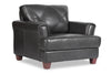 Meuble Vita de Château d’Ax de 44 po en cuir 100 % véritable avec coutures à motif de diamant et pattes en bois - gris anthracite