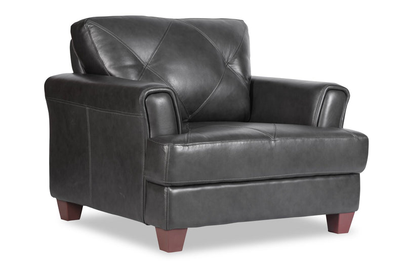 Meuble Vita de Château d’Ax de 44 po en cuir 100 % véritable avec coutures à motif de diamant et pattes en bois - gris anthracite